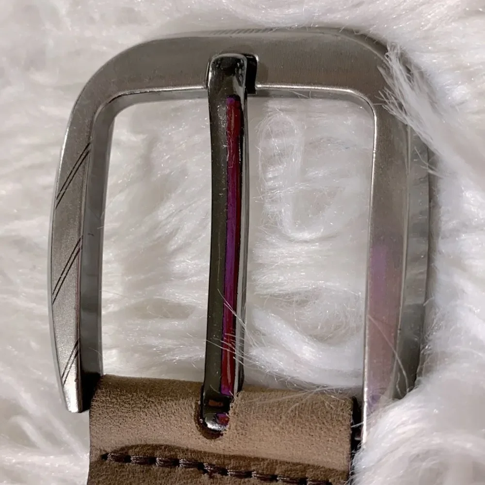 VALENCIA leather belt stitch detail silvertone buckle UNISEX size 38/95